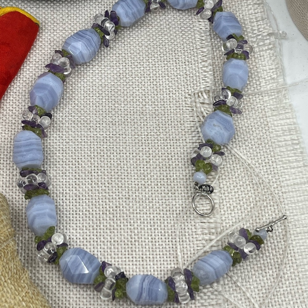Ross-Simons Gemstone Cluster Necklace – Blue Agate, Amethyst, Peridot, Quartz - Picture 11 of 17